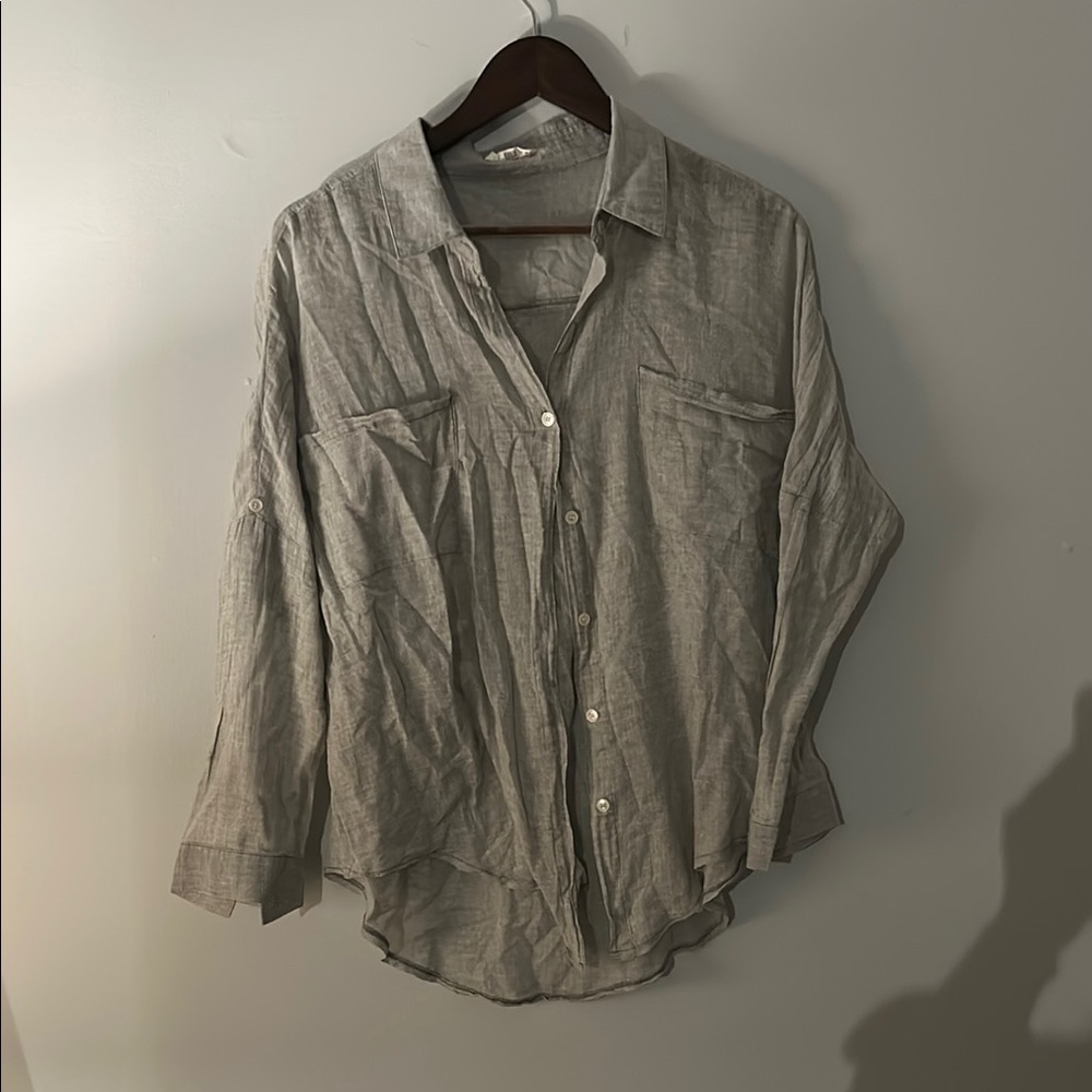 Gray Button-Up Linen Shirt